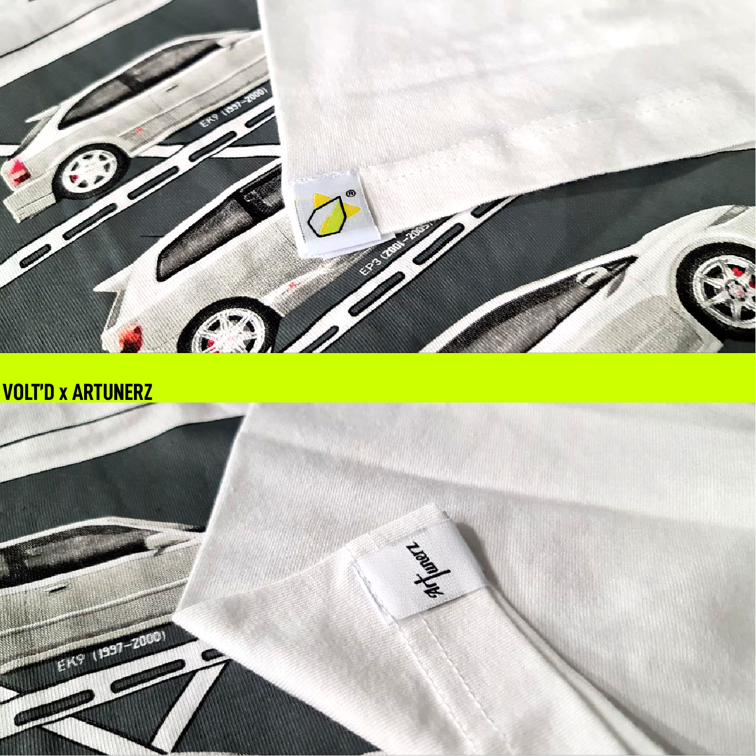 VOLT'D x Art Tunerz Civic Type R Generation Car Lift Tee White - VOLT'D Performance